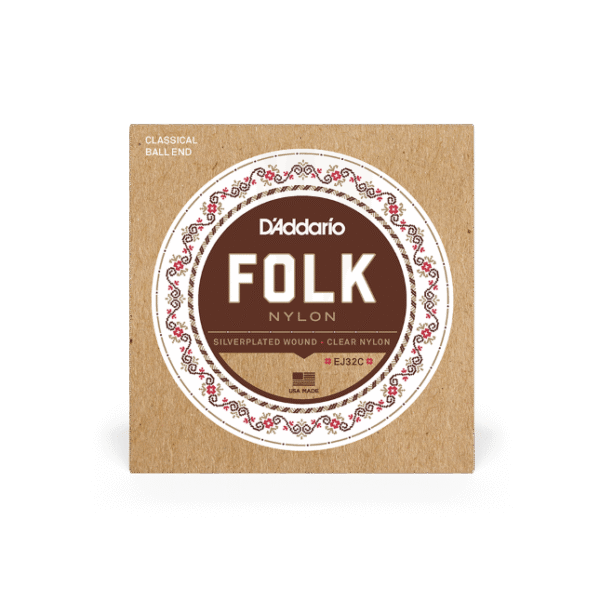 D'Addario Folk Nylon Silver-wound/Clear Nylon Classical Ball-end Guitar Strings - .028-.045