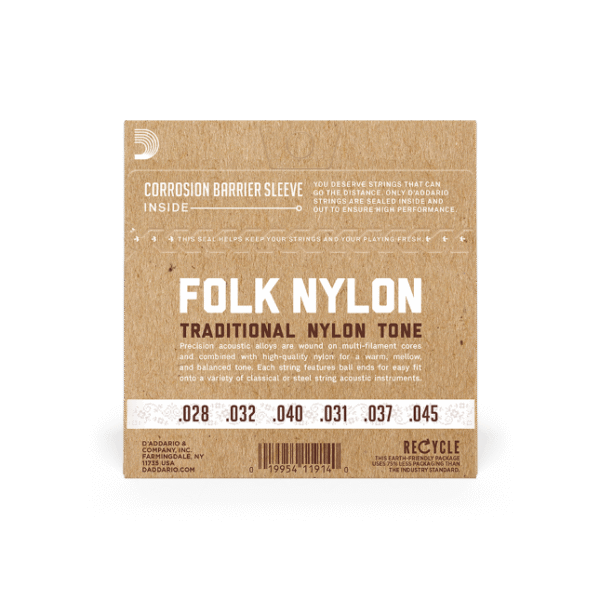 D'Addario Folk Nylon Silver-wound/Clear Nylon Classical Ball-end Guitar Strings - .028-.045 - Image 2