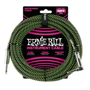 Ernie Ball Braided Instrument Cable - 10 feet, Black/Green