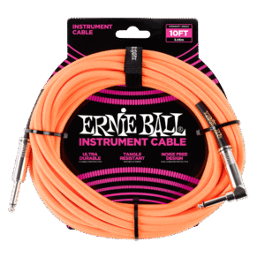 Ernie Ball P06079 Braided Straight to Right Angle Instrument Cable - 10 foot Neon Orange
