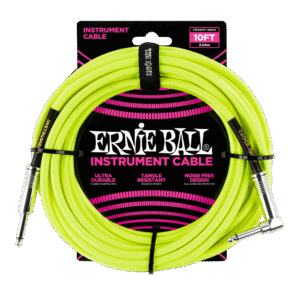 Ernie Ball P06080 Braided Straight to Right Angle Instrument Cable - 10 foot Neon Yellow