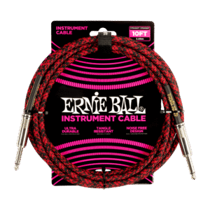 Ernie Ball P06394 Braided Straight to Straight Instrument Cable - 10-foot, Red Black