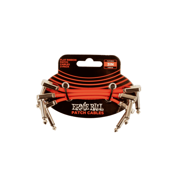 Ernie Ball P06401 Flat Ribbon Pedalboard Right Angle to Right Angle Patch Cable - 3-inch, Red (3-pack)