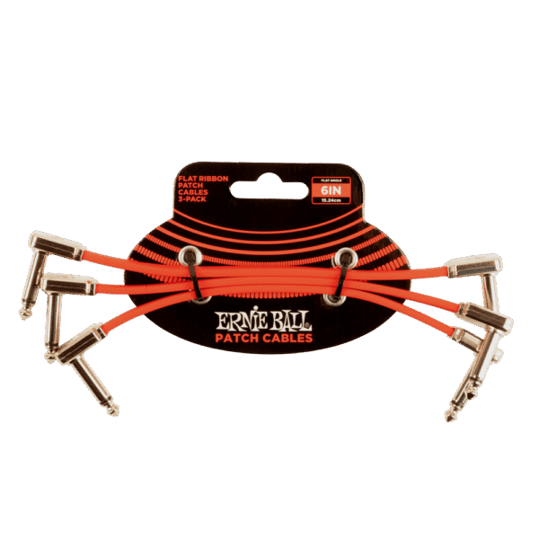 Ernie Ball P06402 Flat Ribbon Pedalboard Right Angle to Right Angle Patch Cable - 6-inch, Red (3-pack)