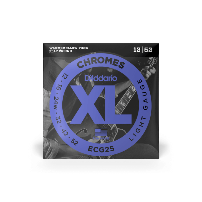 D'Addario XL Chromes Flatwound Electric Guitar Strings - .012-.052 Light