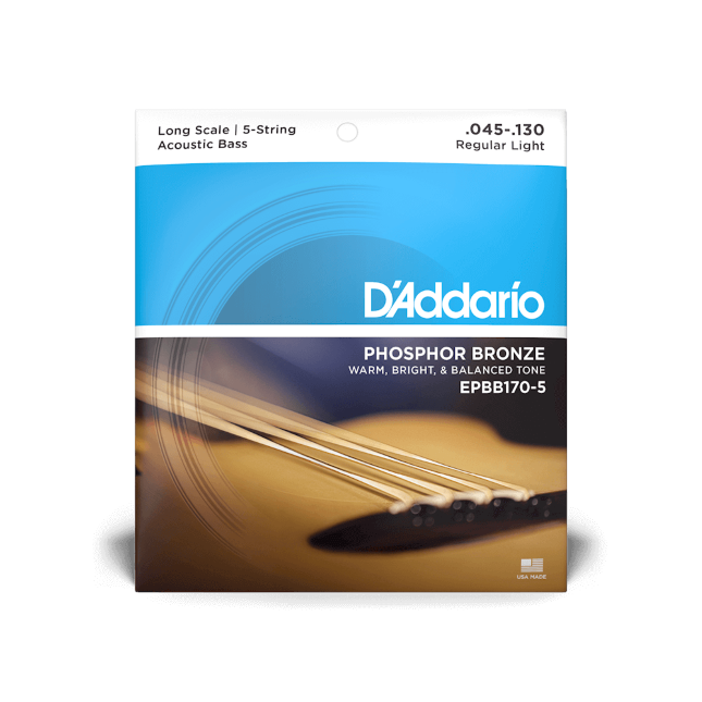 D'Addario EPBB170-5 Phosphor Bronze Acoustic Bass Guitar Strings - .045-.130 Regular Light Long Scale 5-string