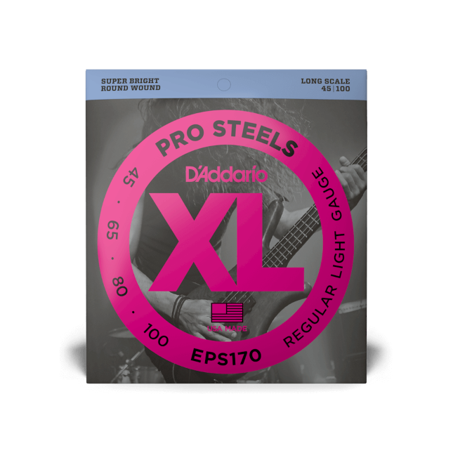 D'Addario EPS170 XL Pro Steels Bass Guitar Strings - .045-.100 Regular Light Long Scale 4-string