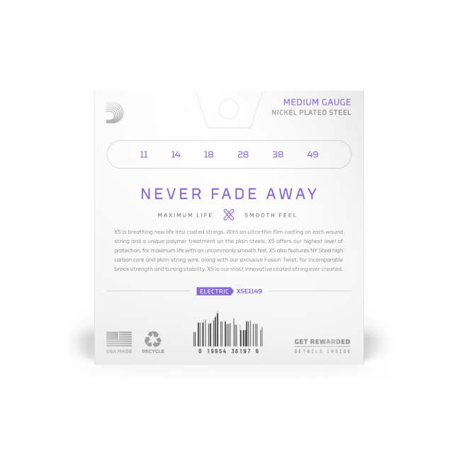 D'Addario XSE1149 XS Nickel-plated Steel Coated Electric Guitar Strings - .011-.049 Medium - Image 2