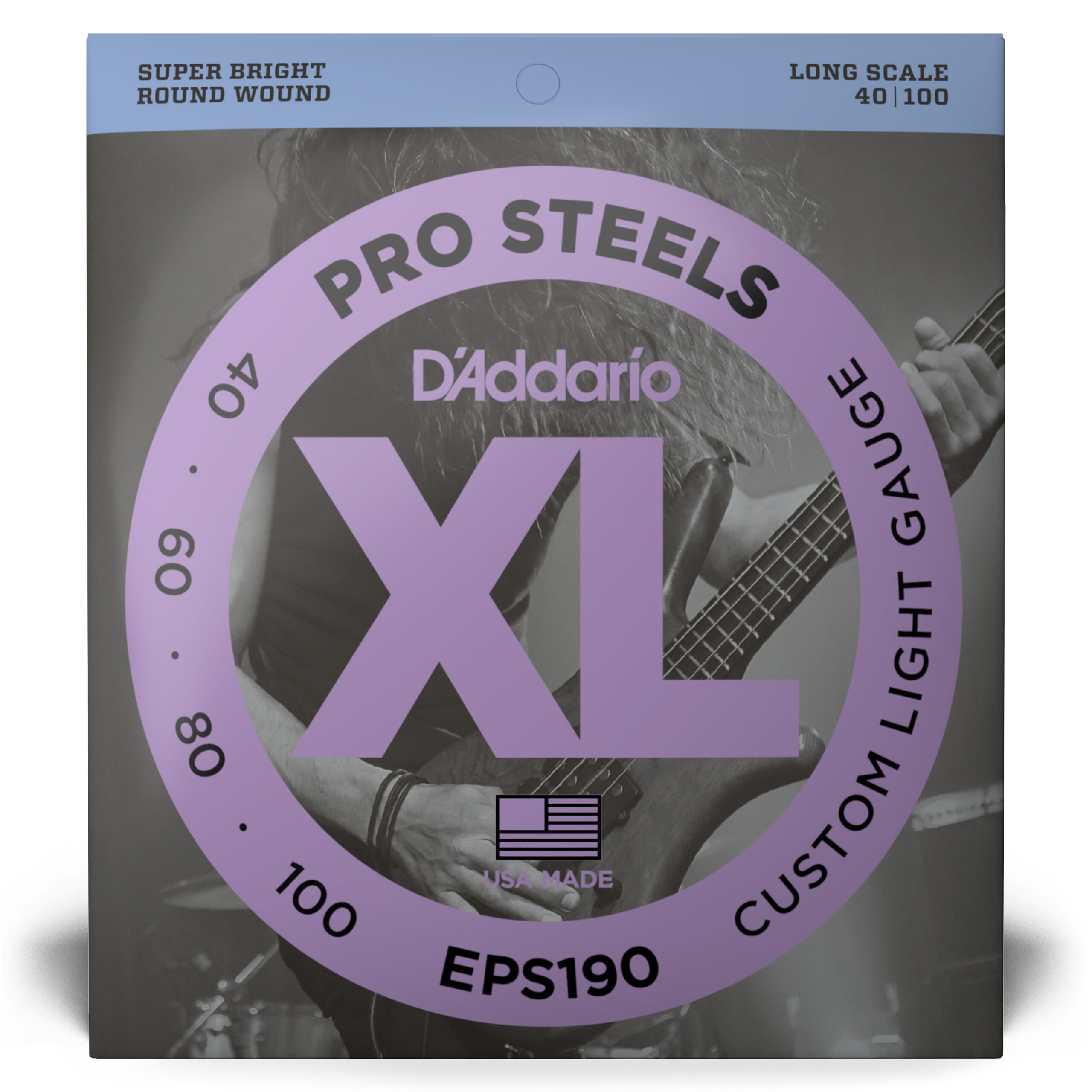 D'Addario EPS190 40-100 Custom Light, Long Scale, XL ProSteels Bass Strings