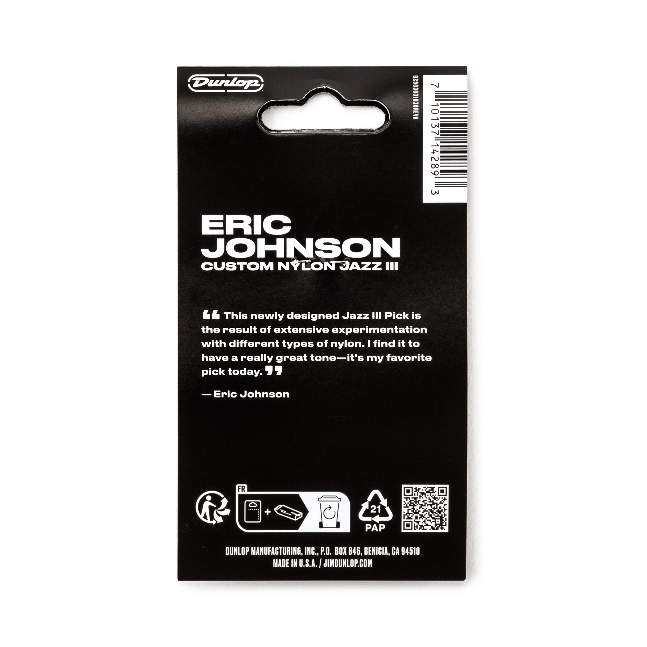 Dunlop Eric Johnson Custom Nylon Jazz III Guitar Picks - 1.38mm, White, 6-pack - Image 5