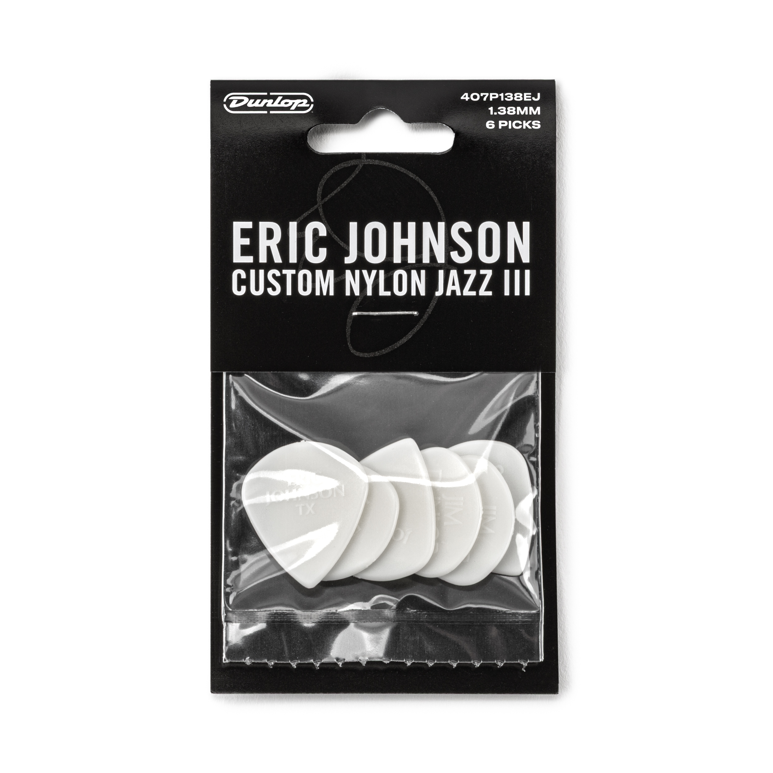 Dunlop Eric Johnson Custom Nylon Jazz III Guitar Picks - 1.38mm, White, 6-pack - Image 4