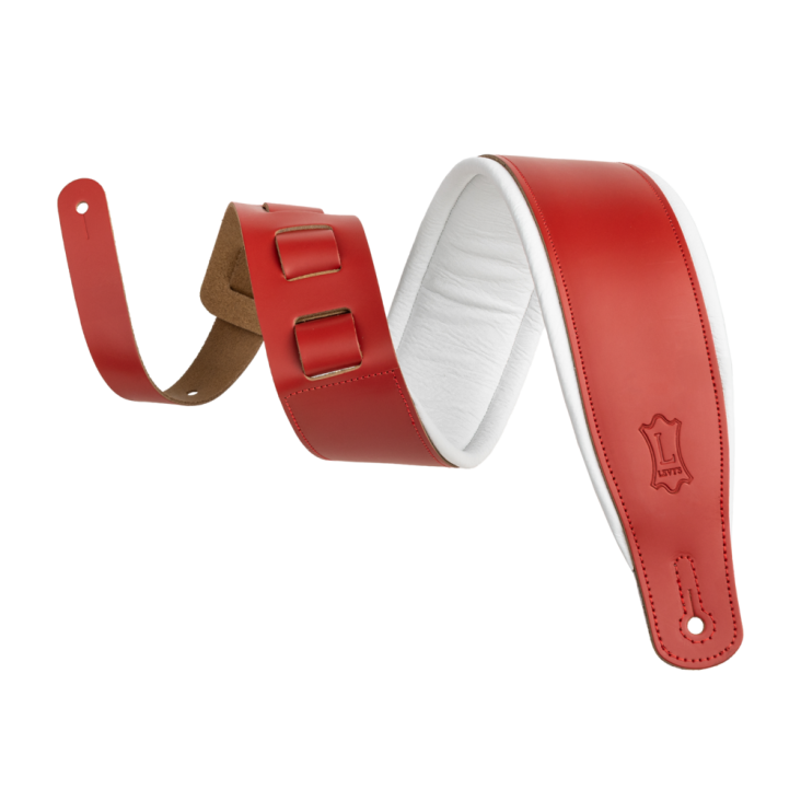 Levy's Amped Leather Series Guitar Strap - Red with White Backing