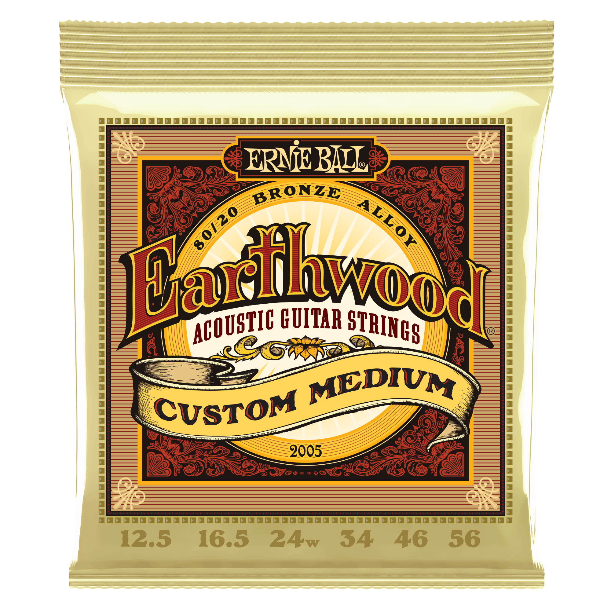 Ernie Ball P02005 Earthwood 80/20 Bronze Acoustic Guitar Strings - .0125-.056 Custom Medium