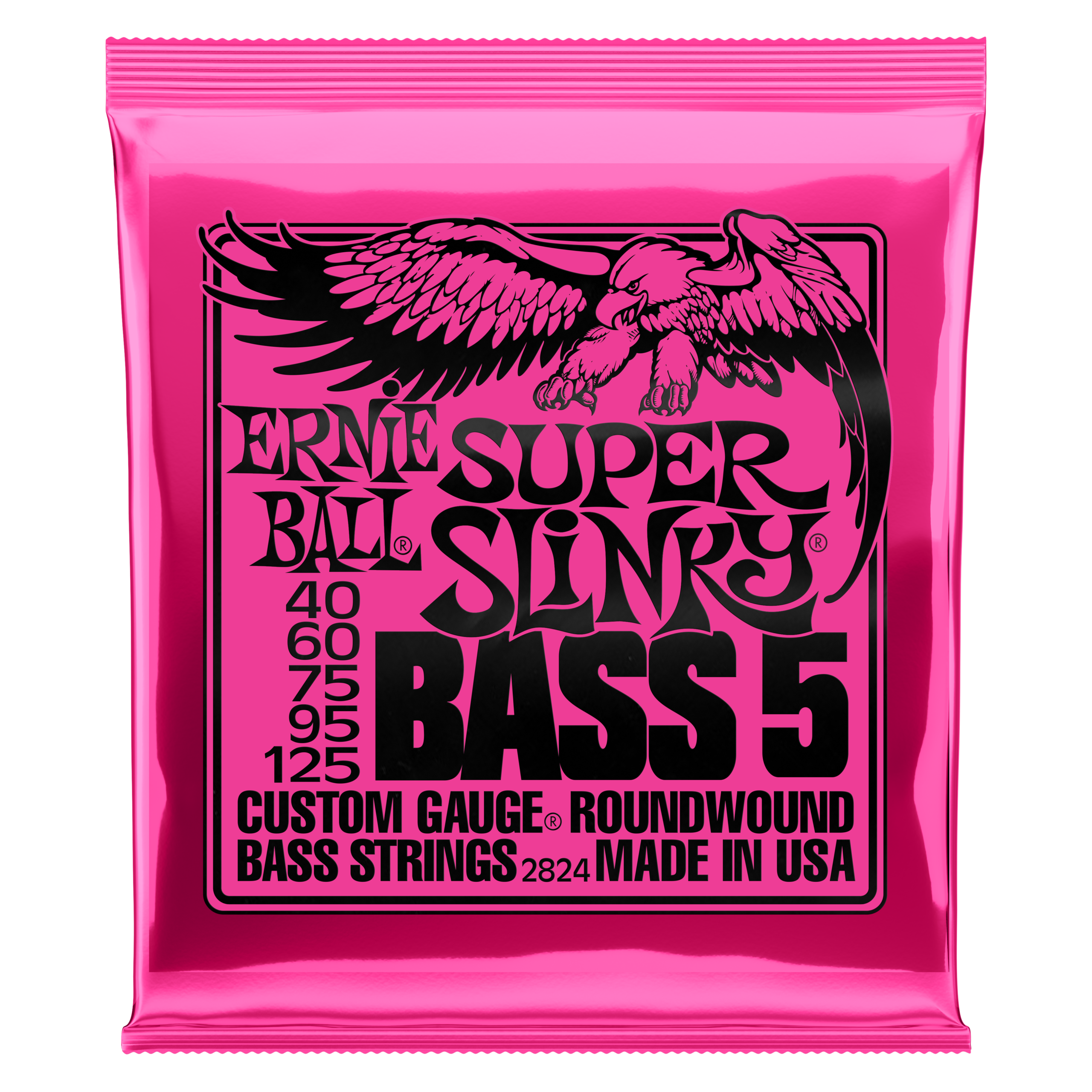 Ernie Ball 2824 Super Slinky Nickel Wound Electric Bass Guitar Strings - .040-.125 5-string