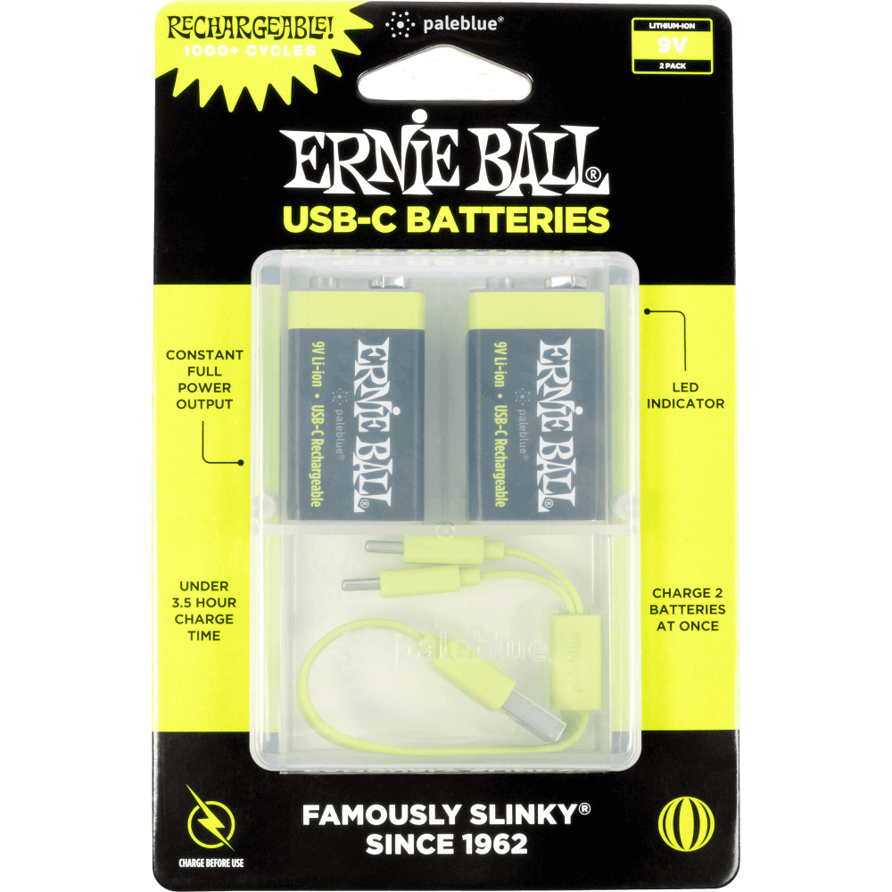 Ernie Ball USB-C Rechargeable Battery by Paleblue - 9V, 2-pack