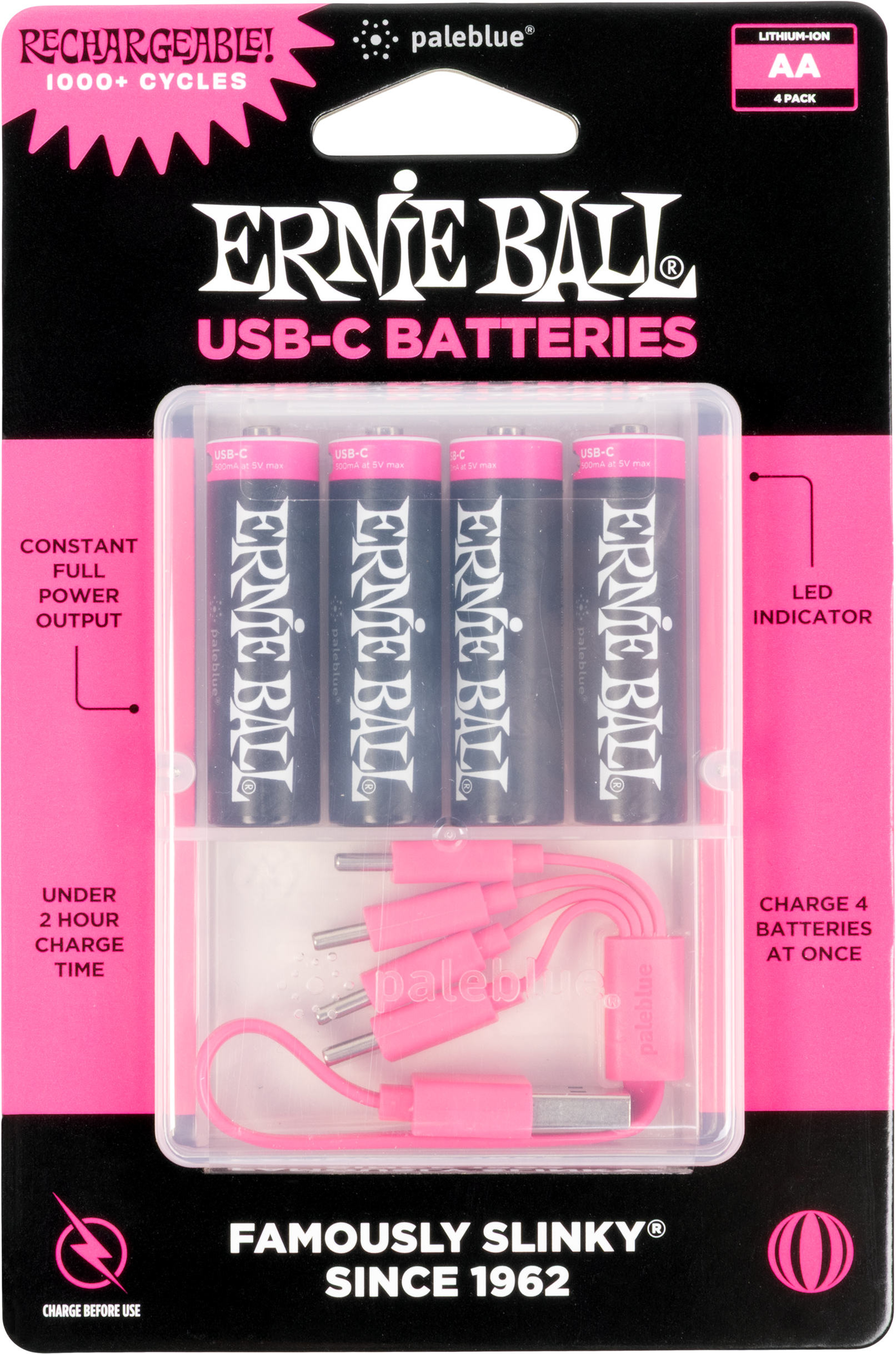 Ernie Ball USB-C Rechargeable Battery by Paleblue - AA, 4-pack