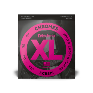 D'Addario XL Chromes Flatwound Bass Guitar Strings -.045-.100 Regular Light, Short Scale