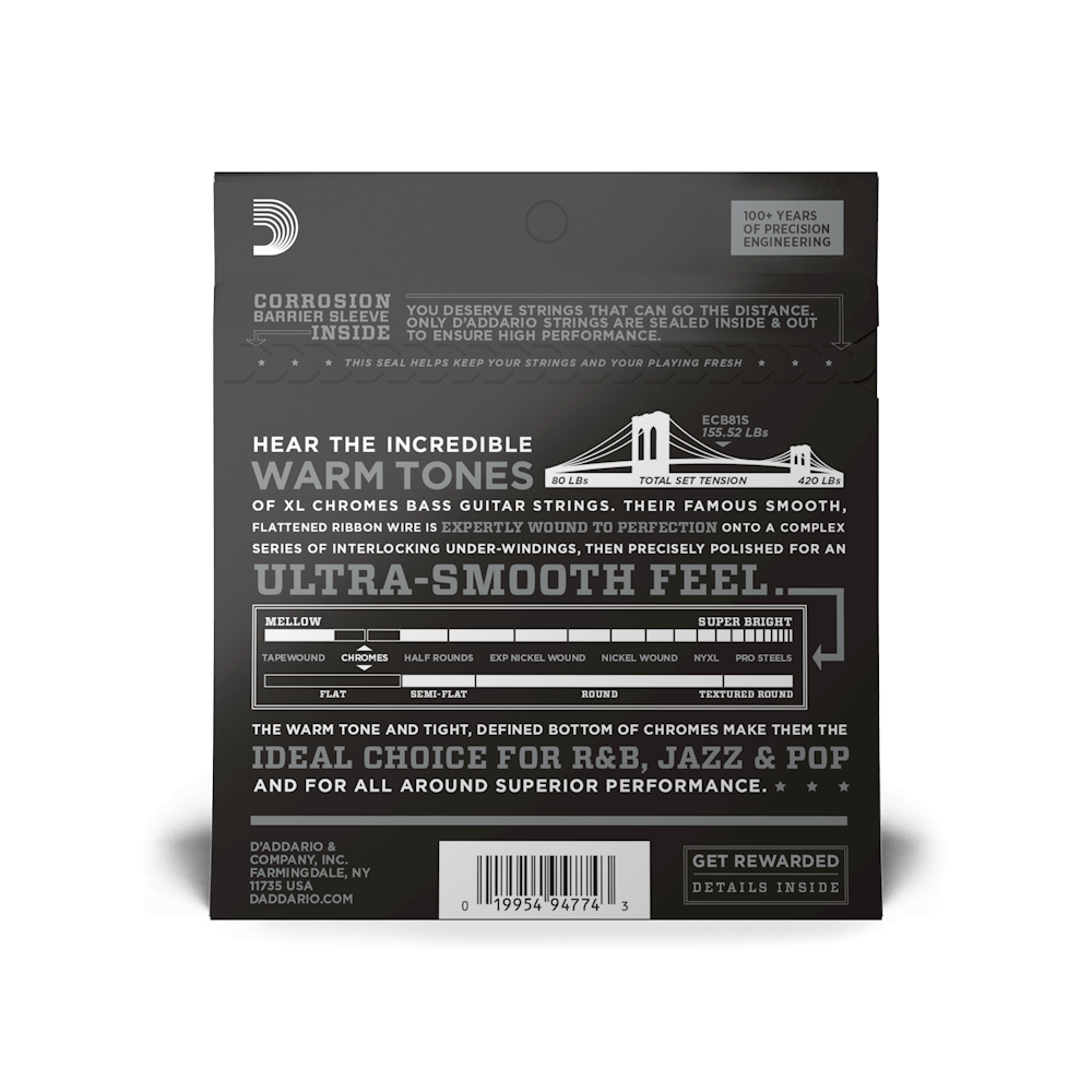 D'Addario XL Chromes Flatwound Bass Guitar Strings -.045-.100 Regular Light, Short Scale - Image 2