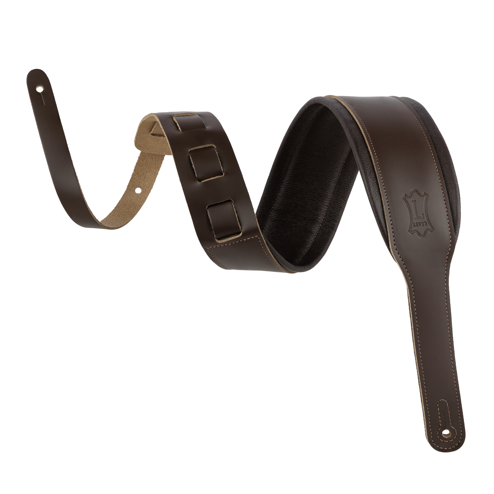Levy's Amped Leather Series Acoustic Guitar Strap - Dark Brown