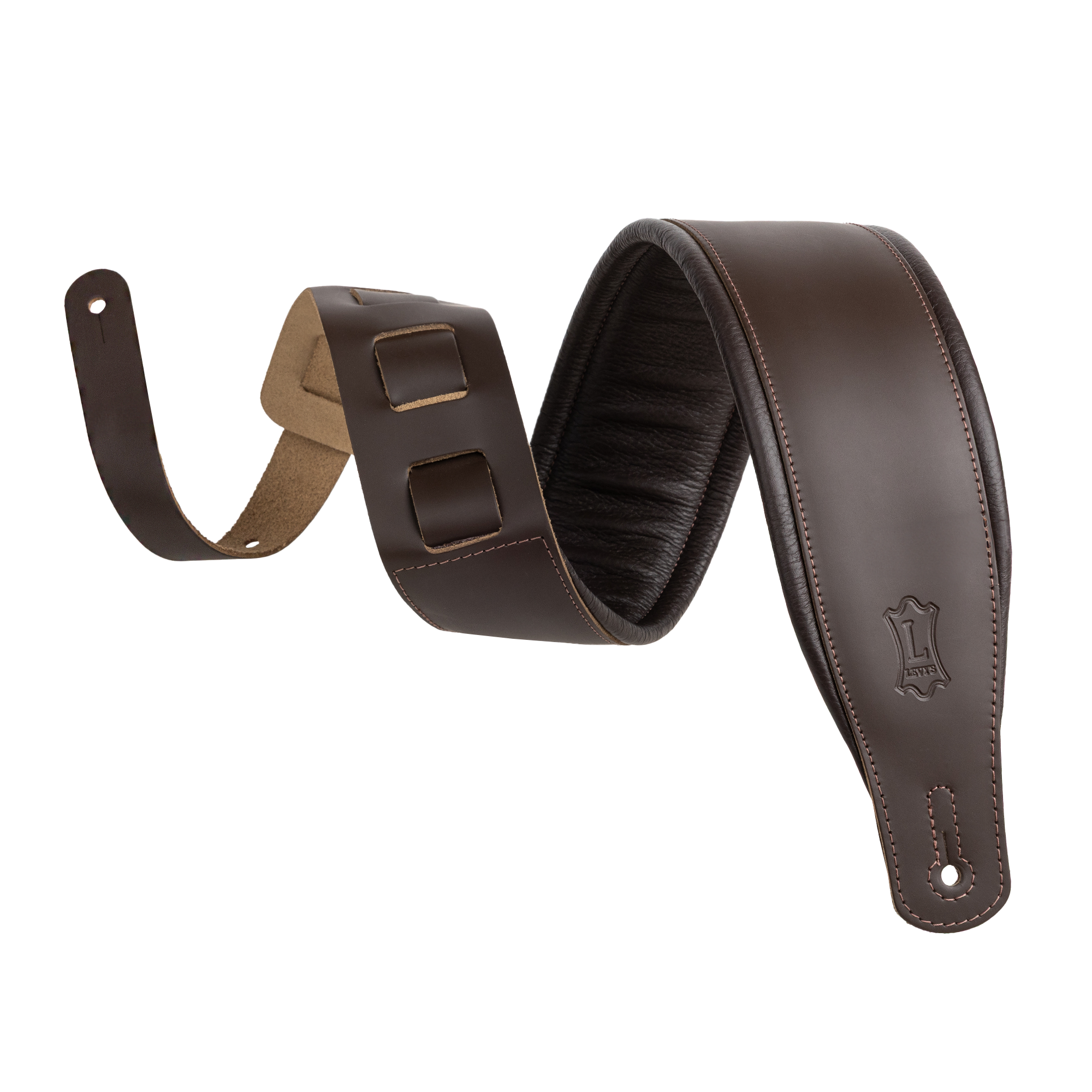 Levy's Amped Leather Series Guitar Strap - Dark Brown, Extra Long