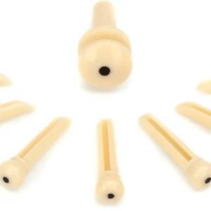 D'Addario Plastic Bridge Pins (set of 6) with End Pin - Ivory with Ebony Dot