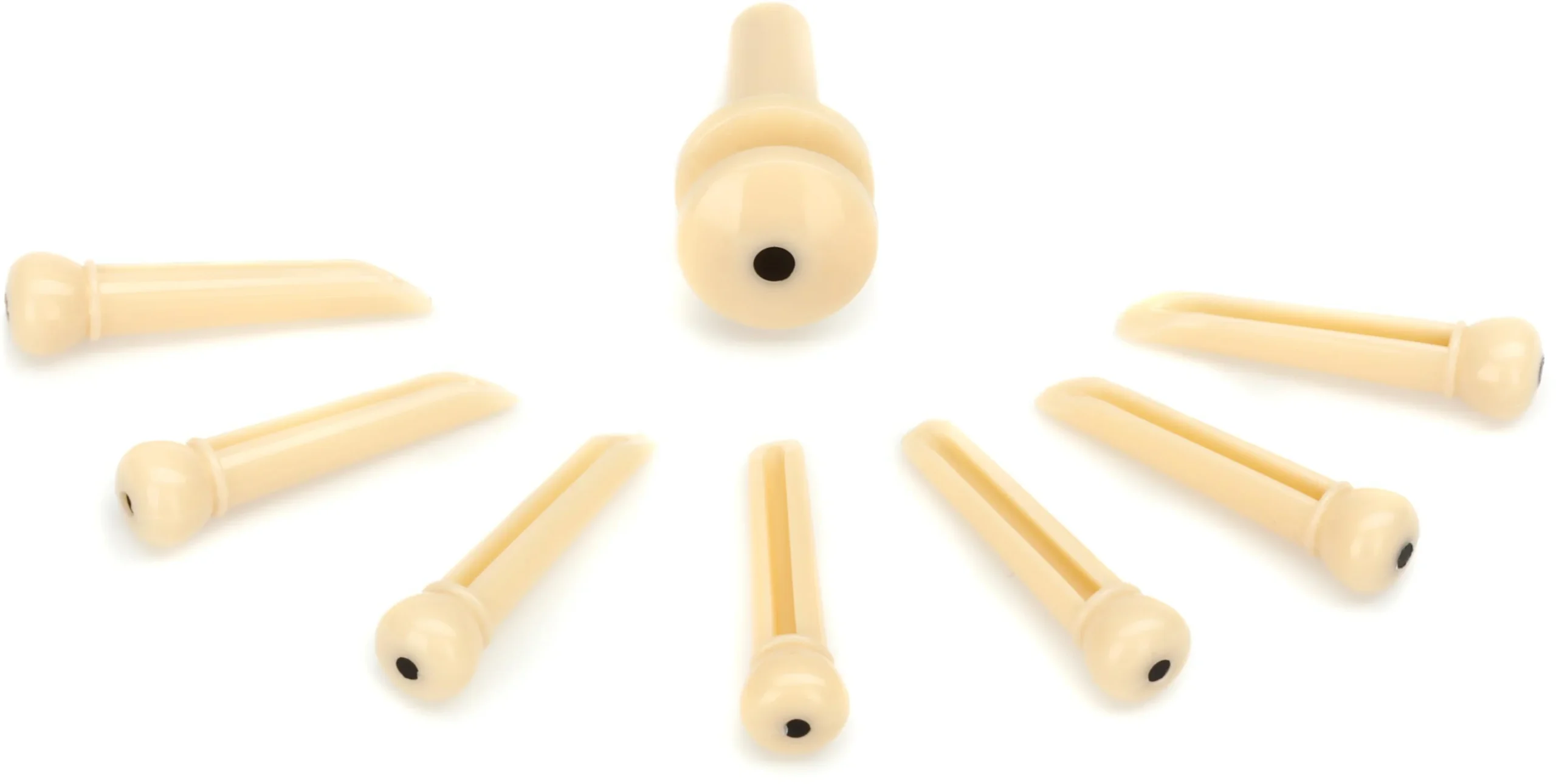 D'Addario Plastic Bridge Pins (set of 6) with End Pin - Ivory with Ebony Dot