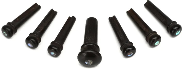 D'Addario Wood Bridge Pins (set of 6) - Ebony with Abalone Inlay