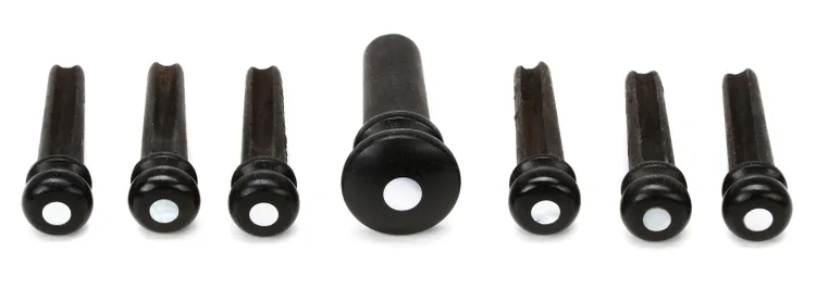 D'Addario Wood Bridge Pins (set of 6) - Ebony with Pearl Inlay