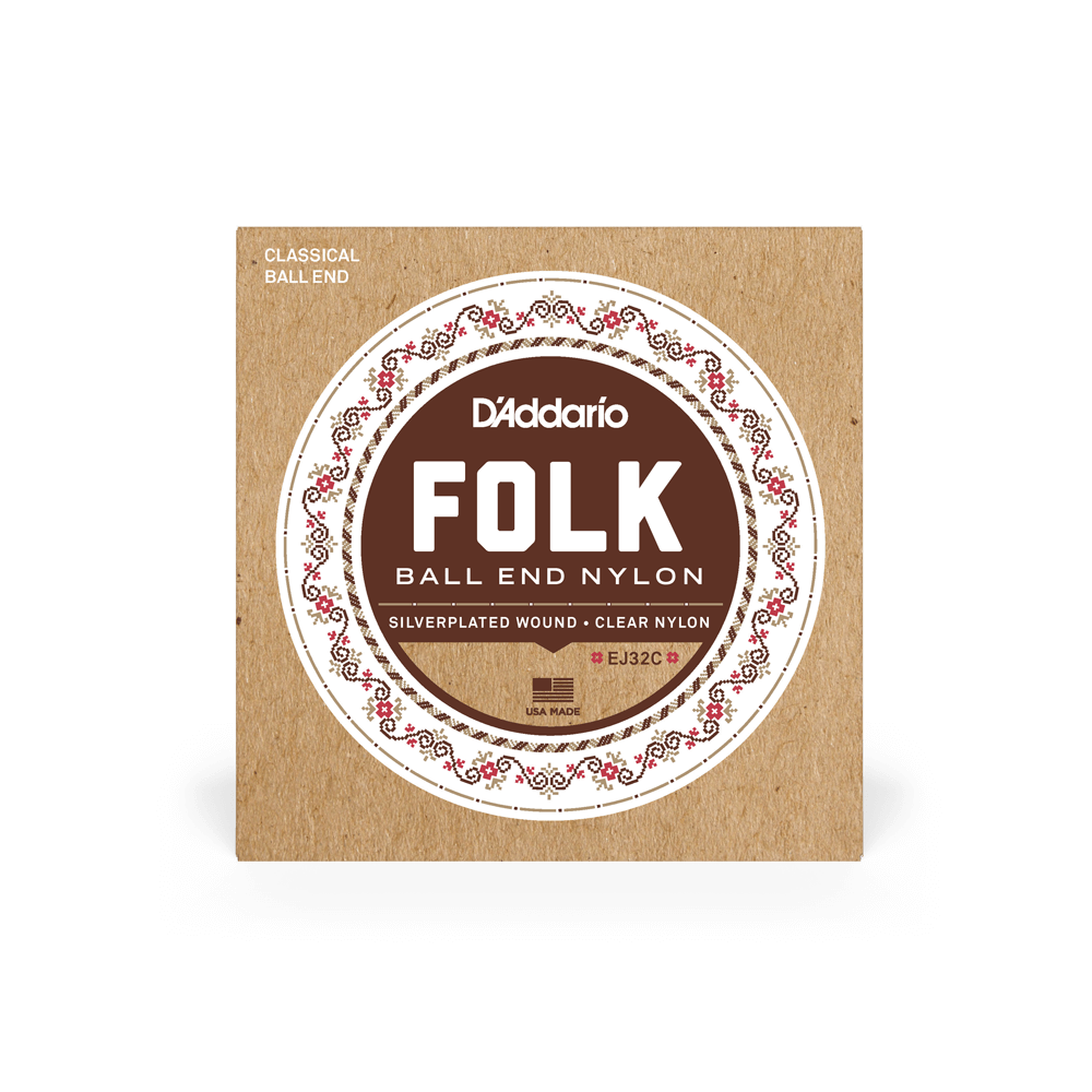 D'Addario Folk Nylon Silver-wound/Clear Nylon Classical Ball-end Guitar Strings - .028-.045