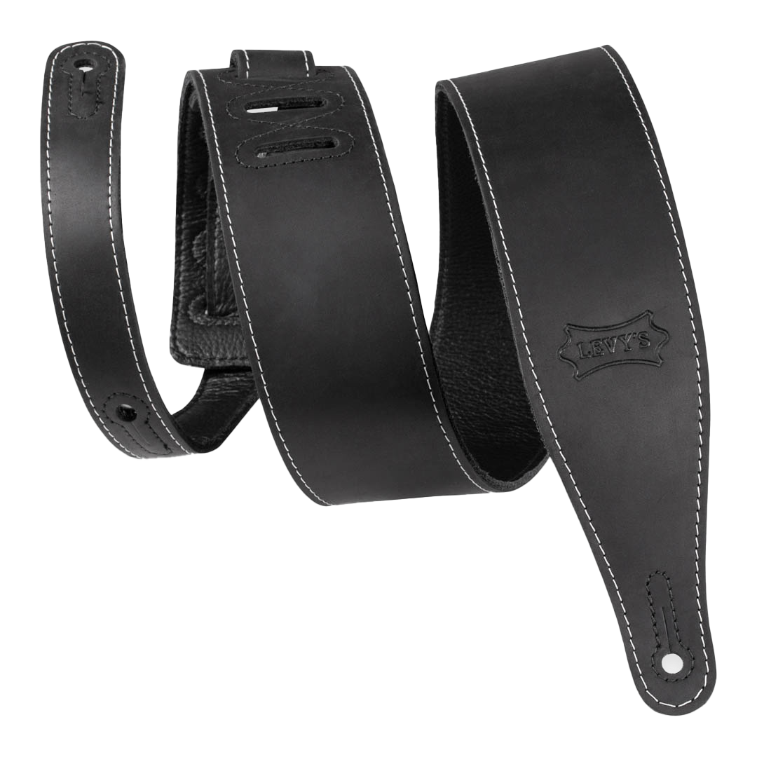 Levy's M17BASBLK 2.5-inch Wide Butter Leather Guitar Strap - Black