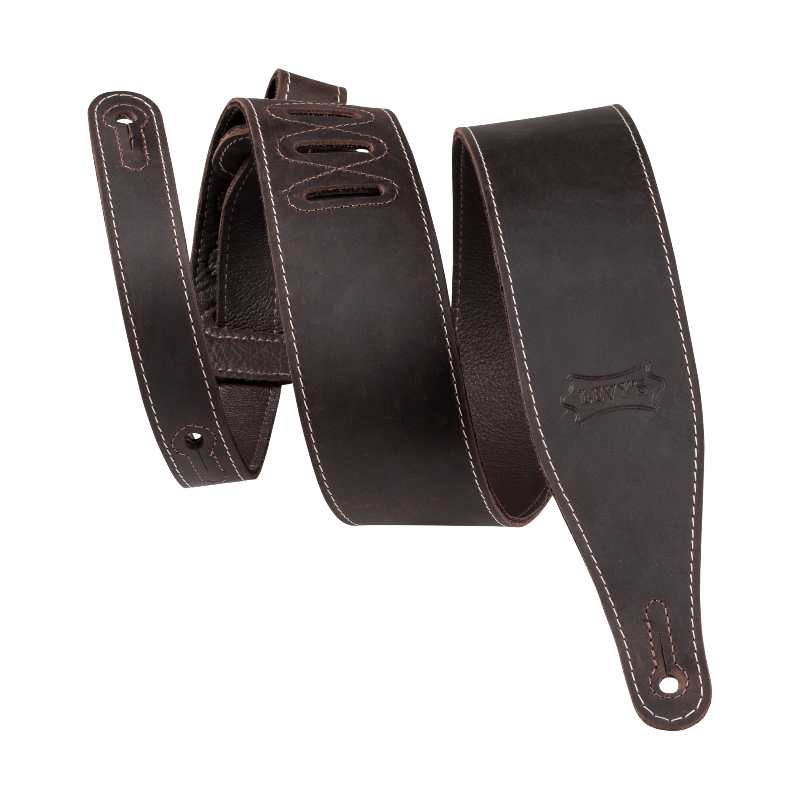 Levy's M17BASDBR 2.5-inch Wide Butter Leather Guitar Strap - Dark Brown